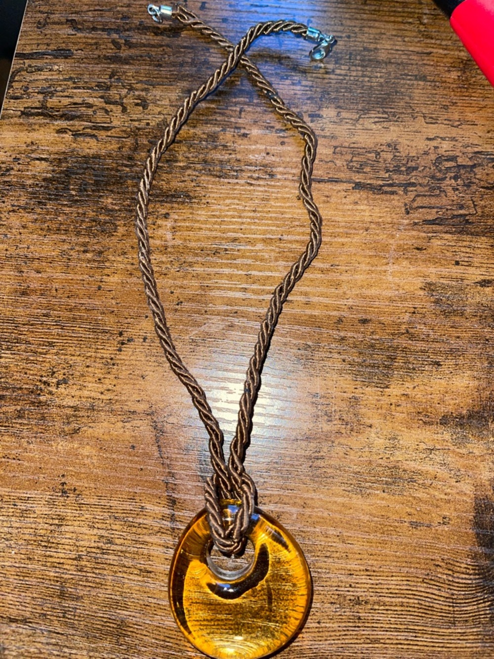 Urban Outfitters Brown Cord Necklace with Amber Glass Pendant